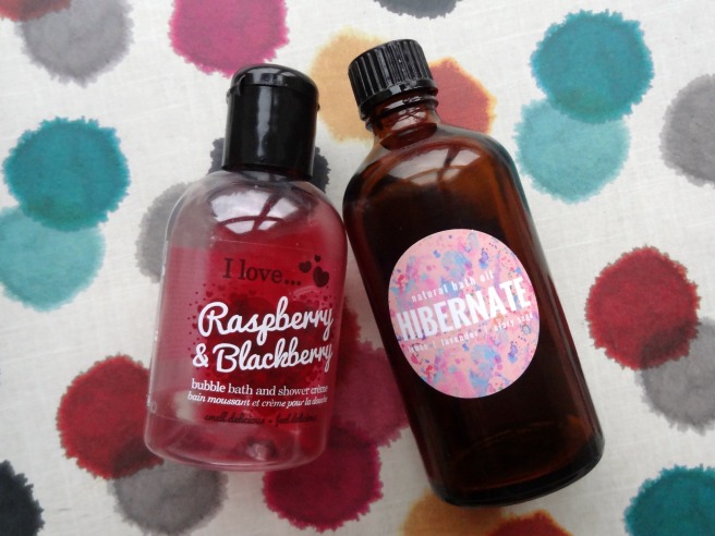 I Love Raspberry and Blackberry shower creme The Soap Co hibernate bath oil
